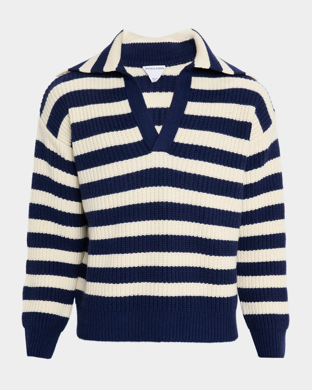 Men's Wool and Cashmere Stripe Knit Johnny-Collar Sweater - 1