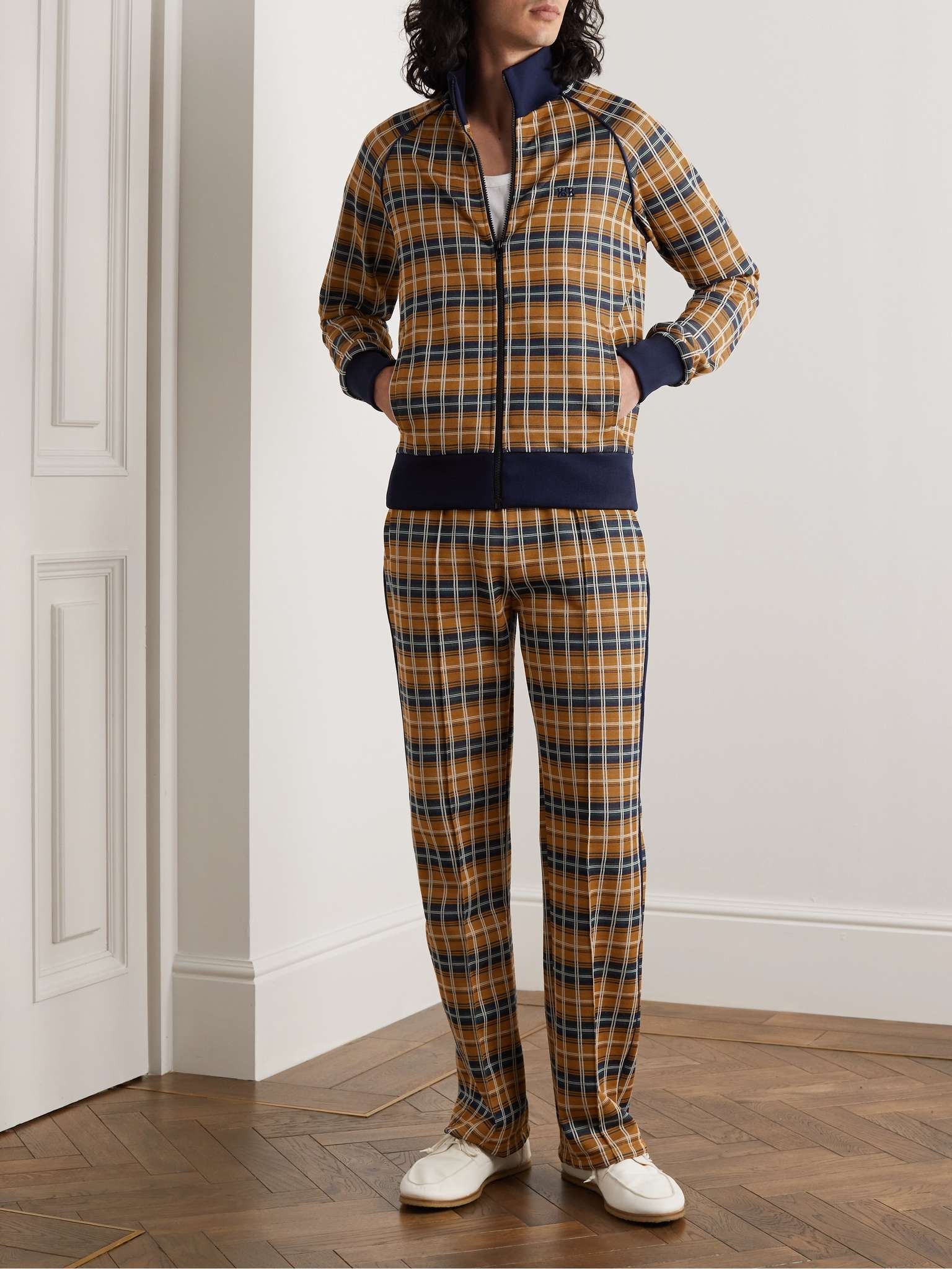 Straight-Leg Checked Recycled-Jersey Track Pants - 2