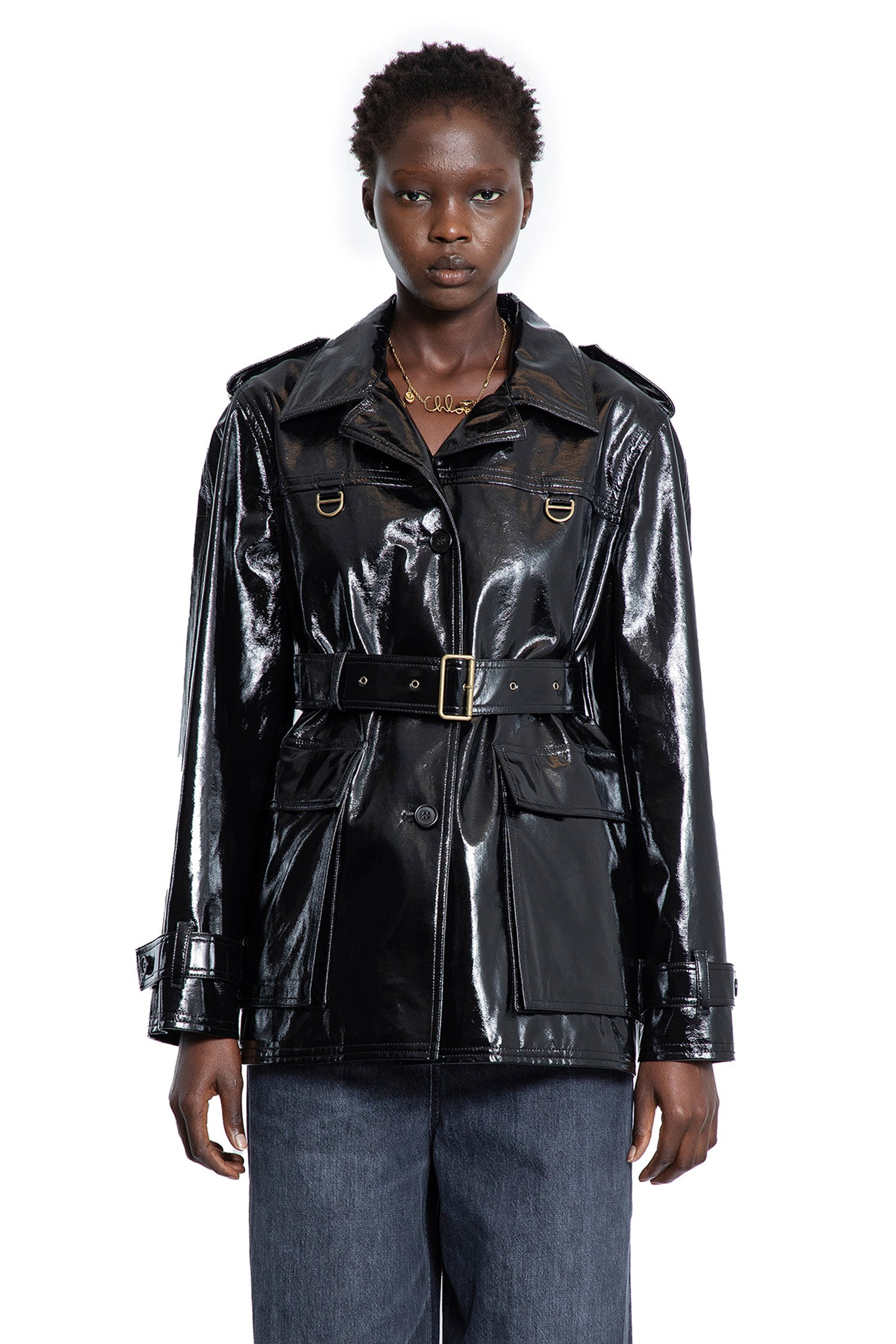 Belted-Jacket-In-Shiny-Coated-Cotton - 3