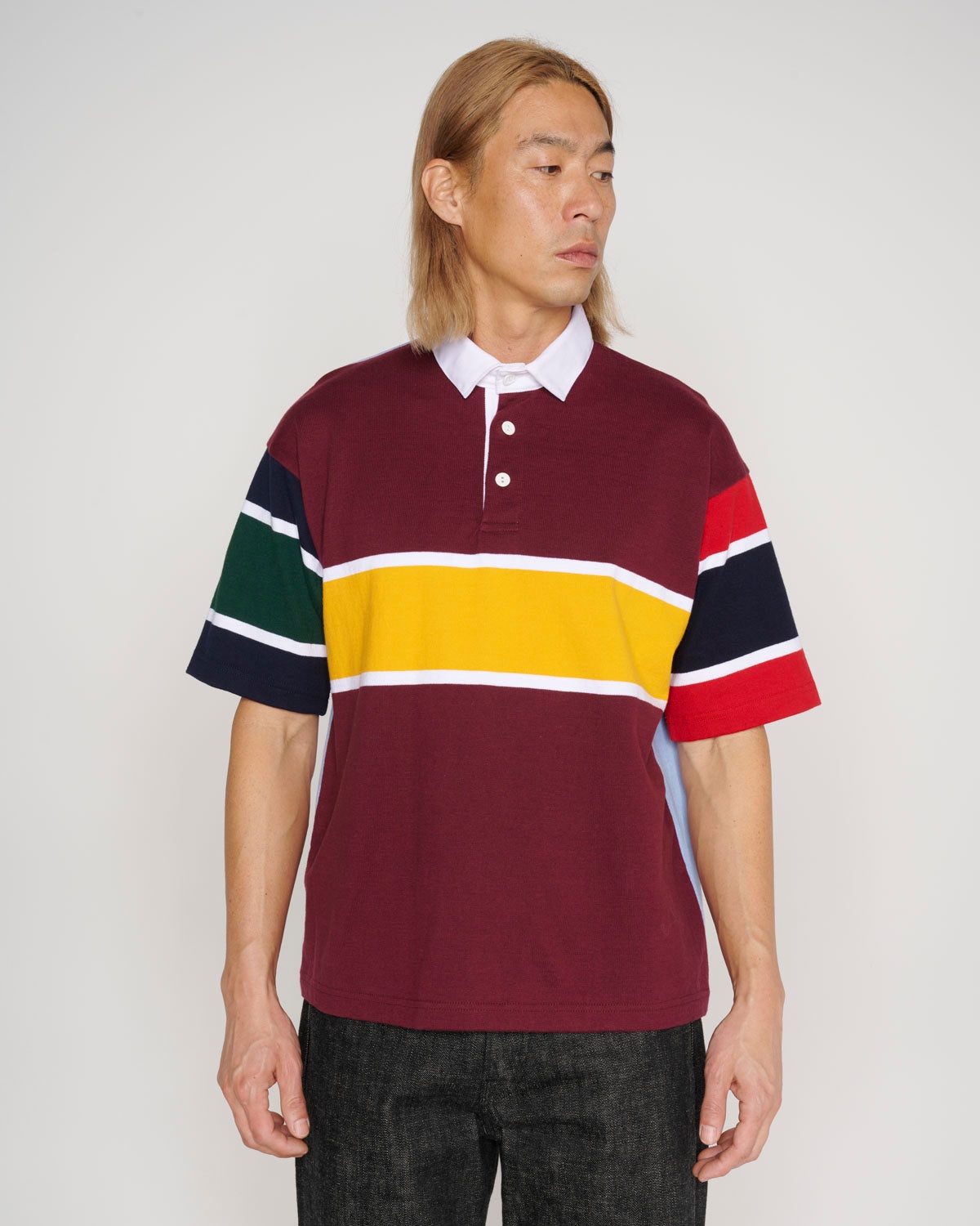 Short Sleeve Rugby Shirt - Burgundy Multi - 4