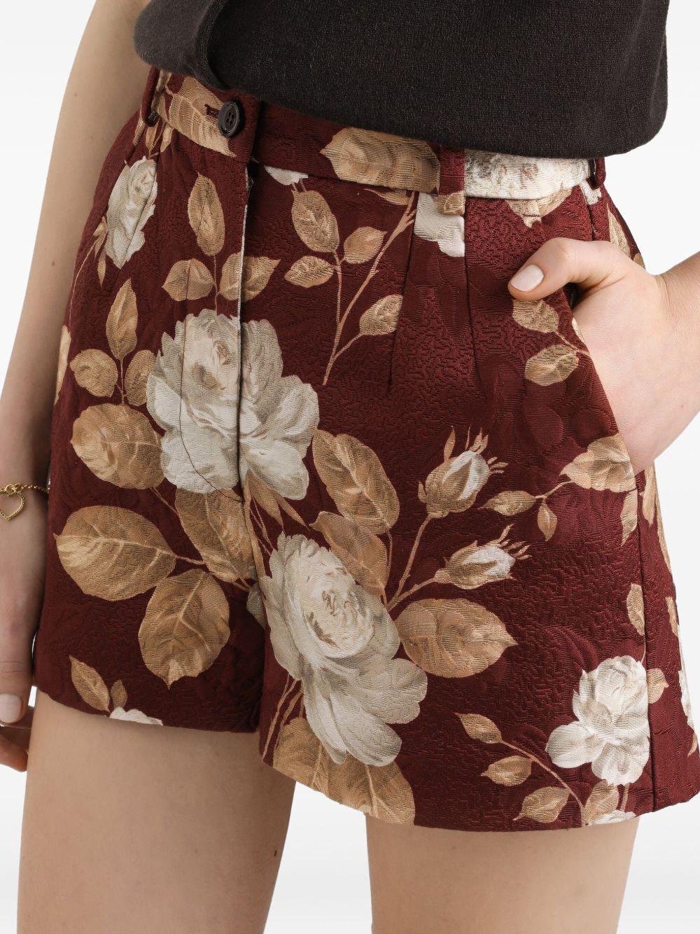 rose-print brocade shorts - 4
