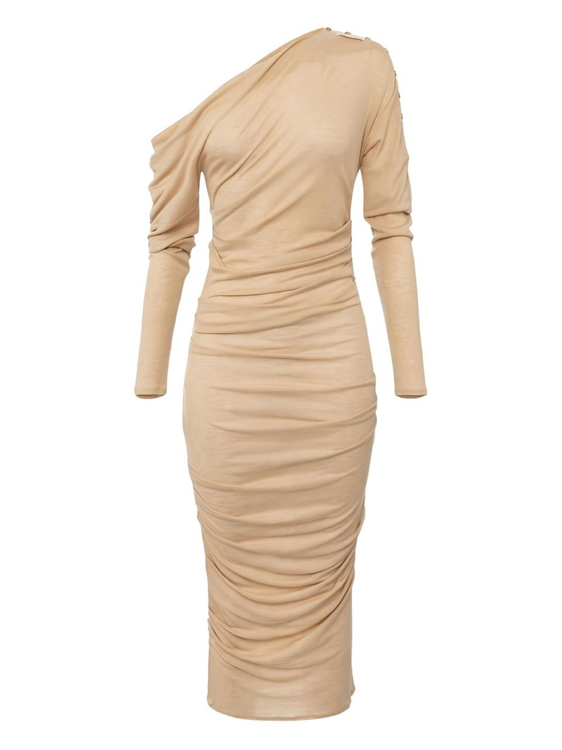 asymmetric draped midi dress 1