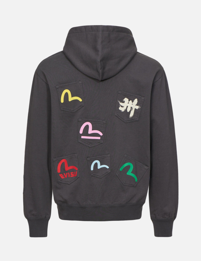 EVISU 30TH ANNIVERSARY CAPSULE COLLECTION MULTI-POCKET HOODED SWEATSHIRT outlook