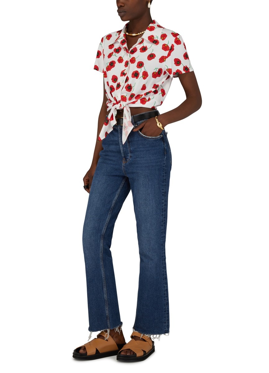 Printed Cropped Knotted Blouse - 2