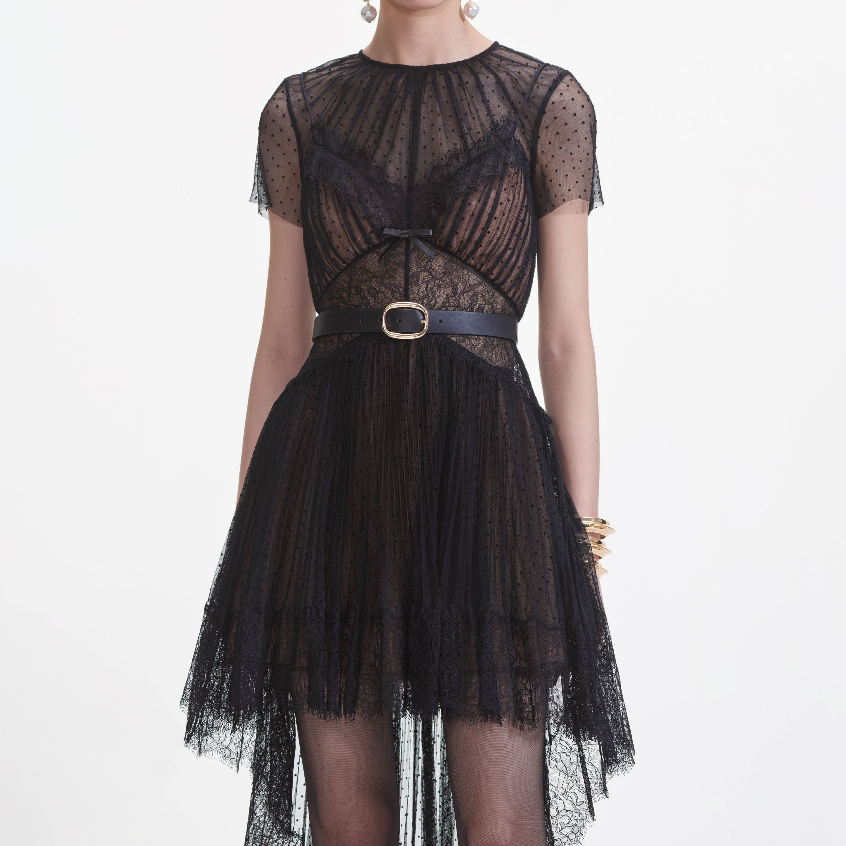 Black Dot Mesh Mini Dress - 4