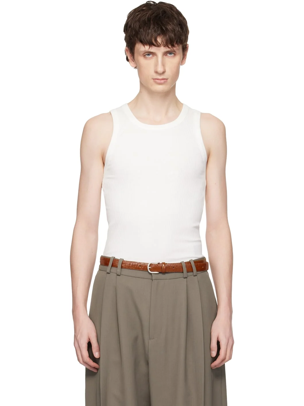 White Base Rib Tank Top - 1