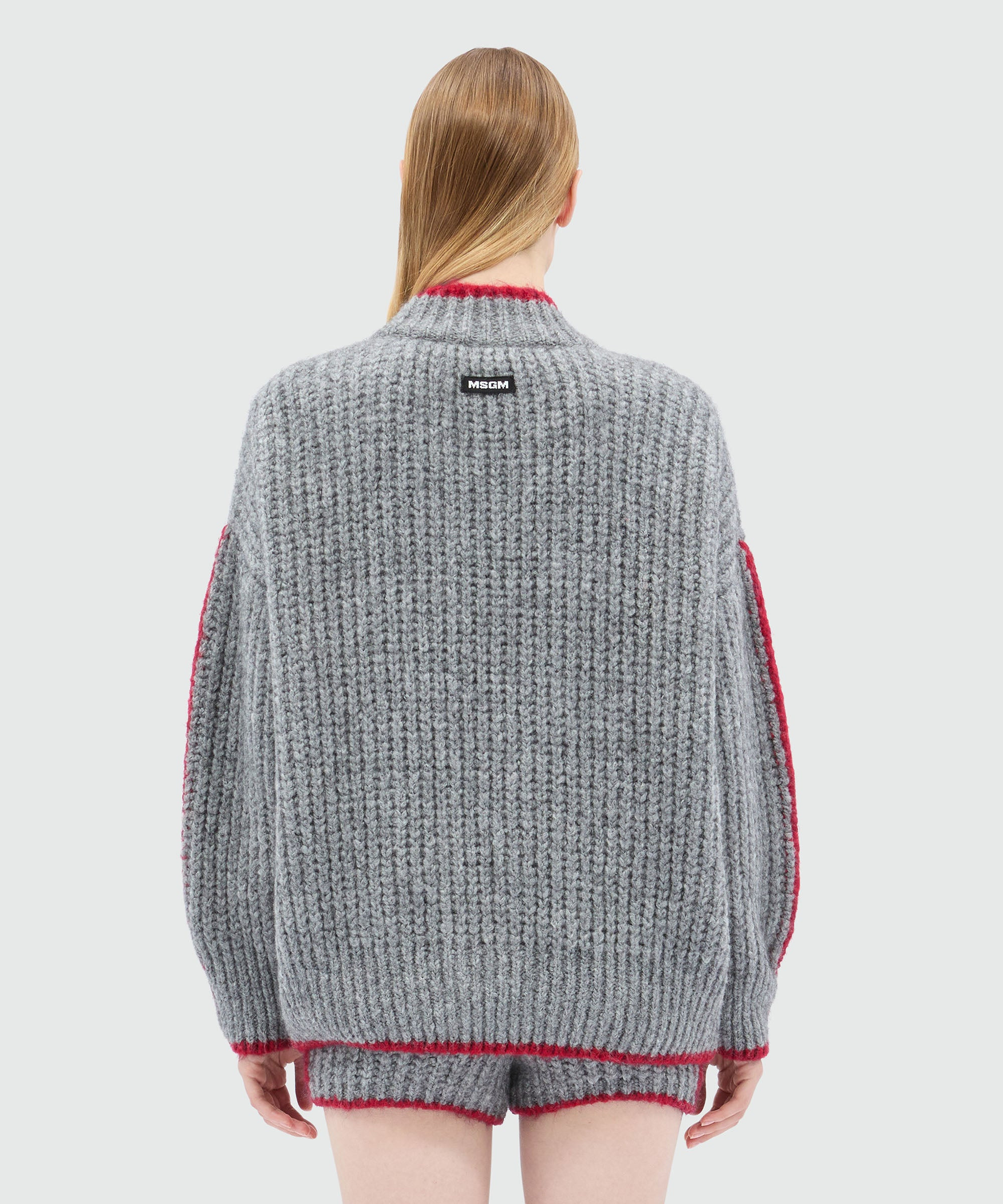 Grey cardigan in supersoft knit with contrasting trim - 3