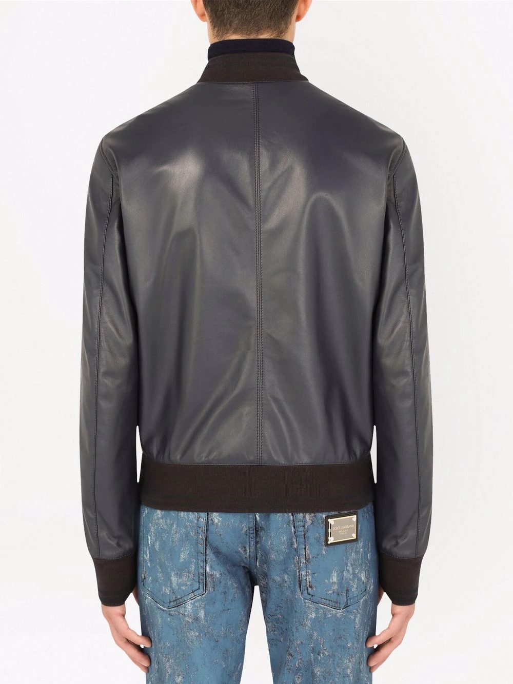 logo-plaque leather bomber jacket - 4