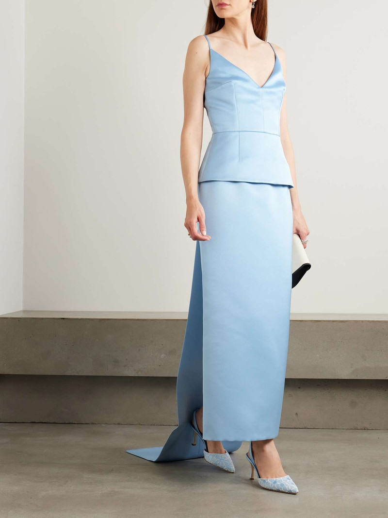 EMILIA WICKSTEAD Vero duchesse-satin peplum top Light blue outlook
