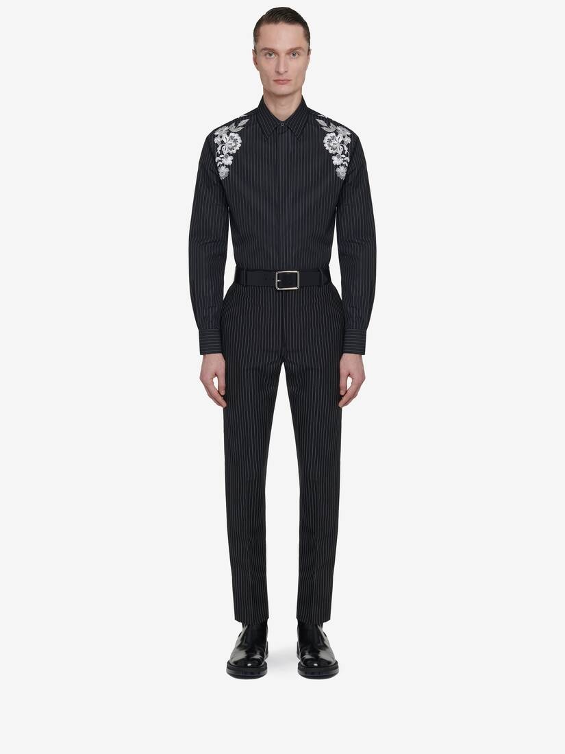 Men's Embroidered Harness Shirt in Black/white/silver - 3