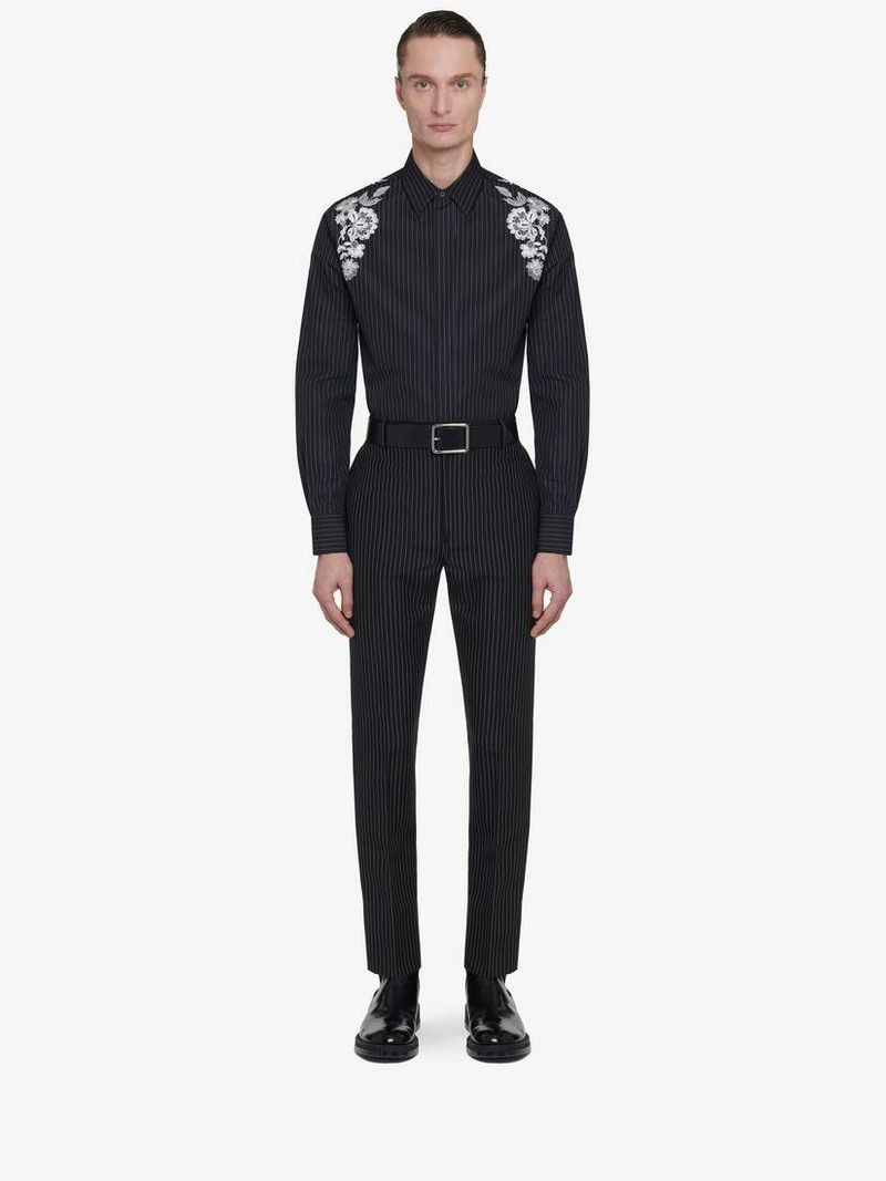 Men's Embroidered Harness Shirt in Black/white/silver 3