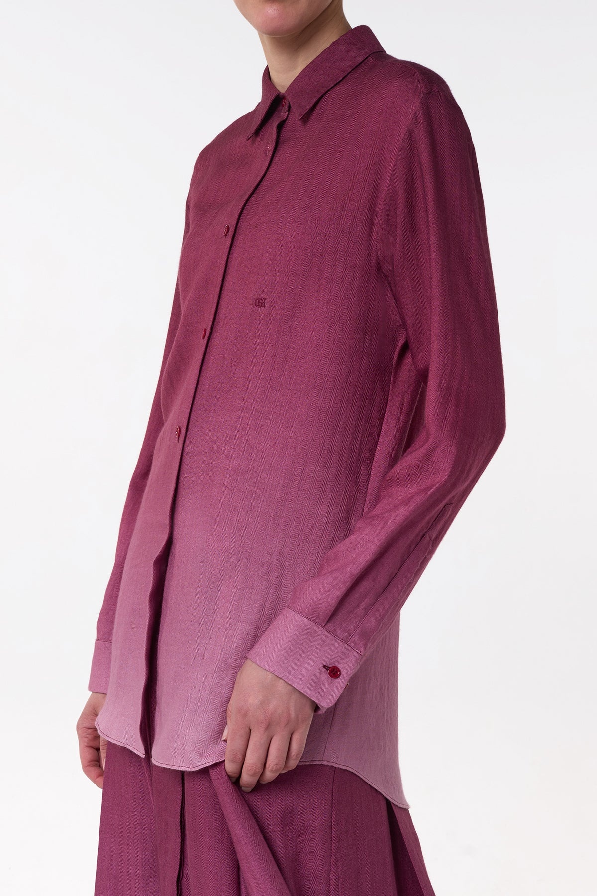Reyes Shirt in Bordeaux Cashmere Silk Herringbone - 4