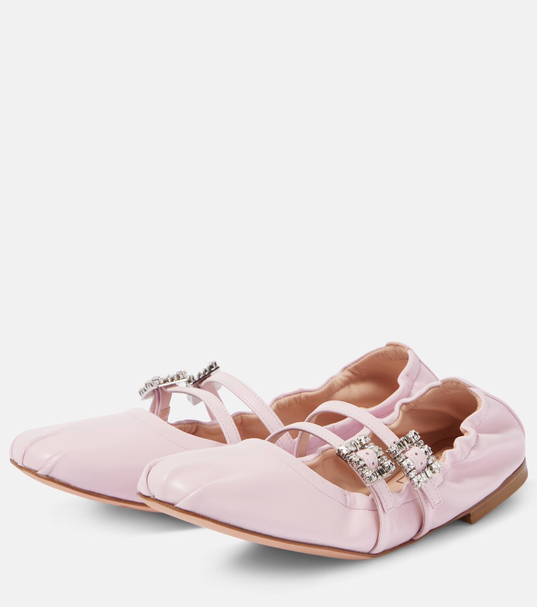 Crystal-embellished leather ballet flats - 5