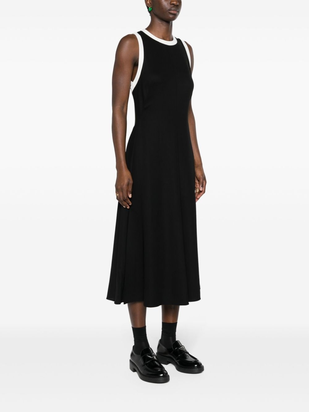 contrasting-trim crepe midi dress - 3