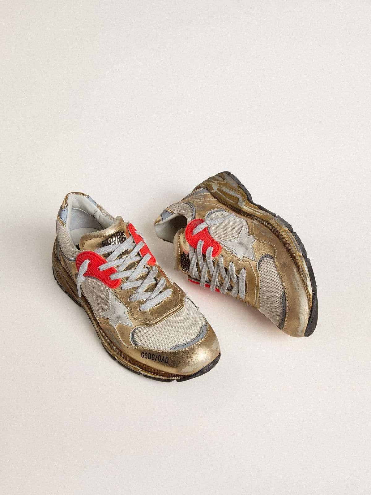 Women's Dad-Star in mesh and gold foiled leather with white leather star - 2
