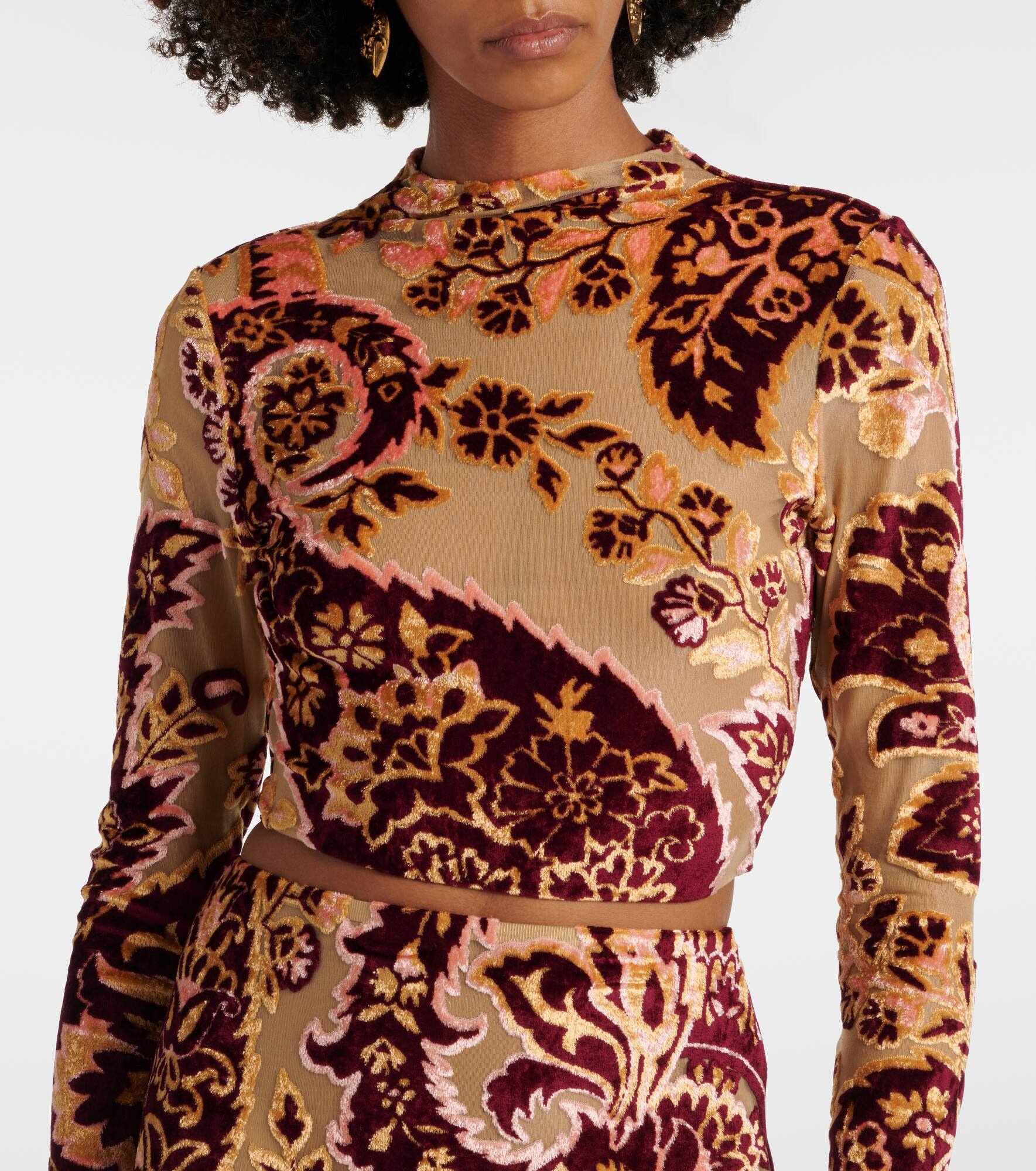Paisley tulle and velvet jacquard crop top - 4
