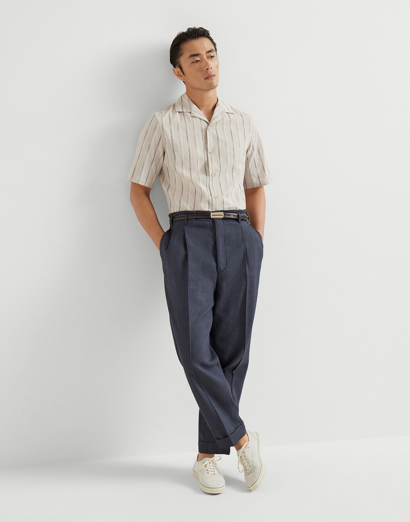 Virgin wool and paper fiber chevron trousers with double pleats 5