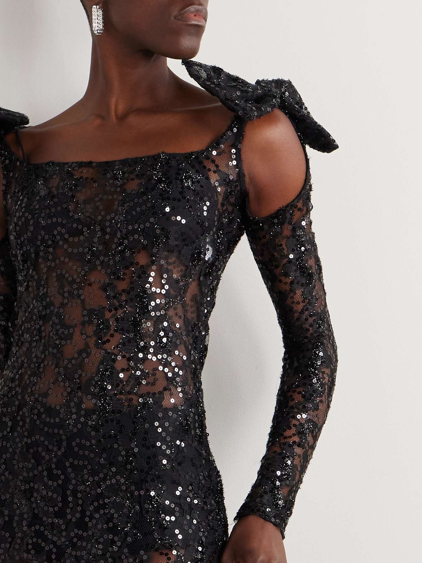 Bow-embellished cutout sequined lace gown - 5
