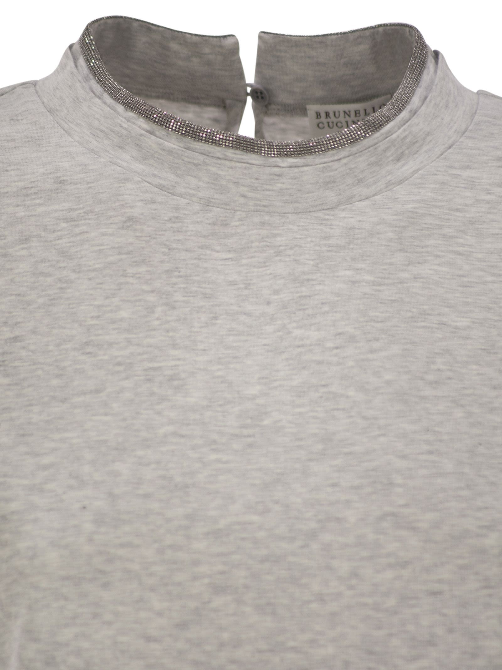 Brunello Cucinelli Women Stretch Cotton Jersey T-Shirt With Precious Faux-Layering - 4