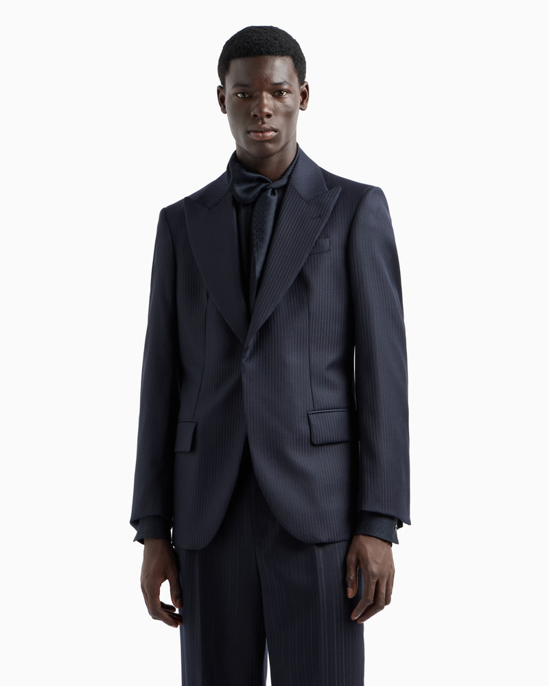 Wool satin blazer with alternating stripes and peak lapels 2
