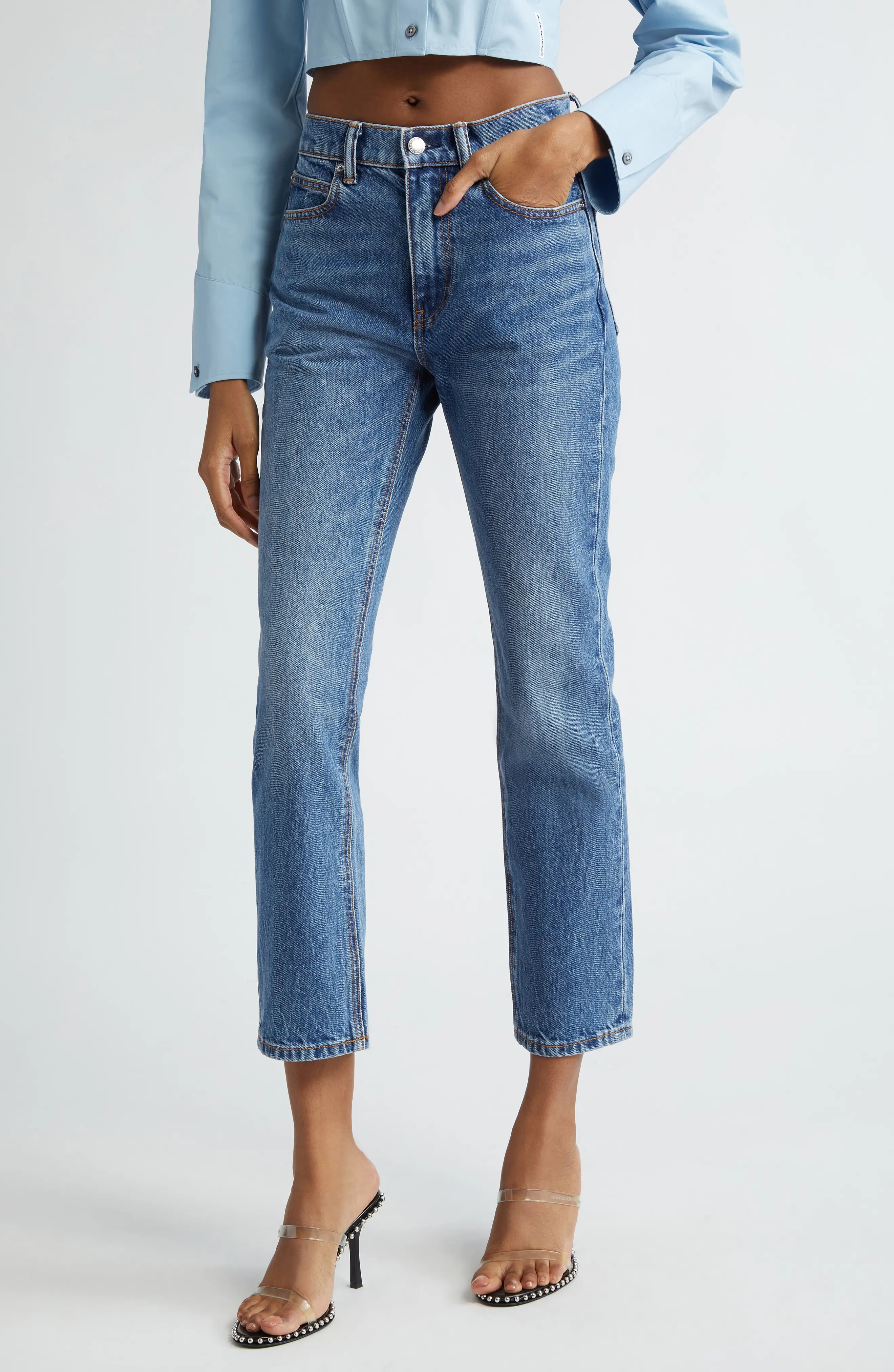 High Waist Stovepipe Jeans - 1