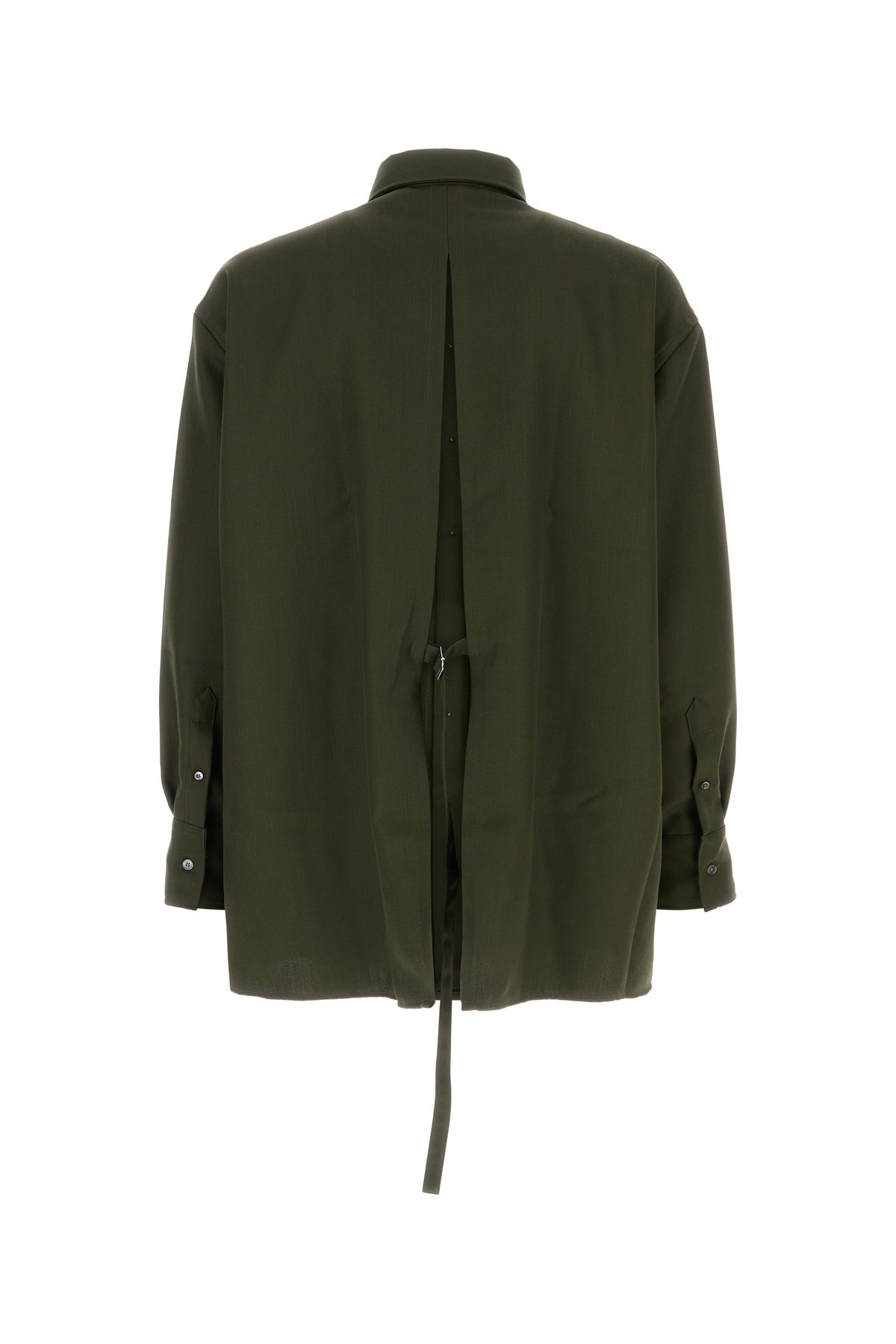 Olive green wool oversize shirt - 2