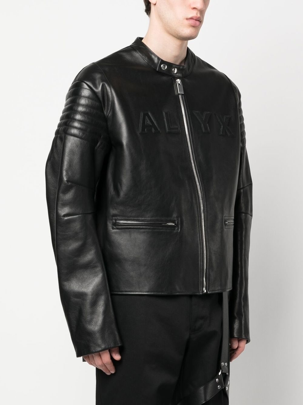 logo-embossed leather jacket - 3
