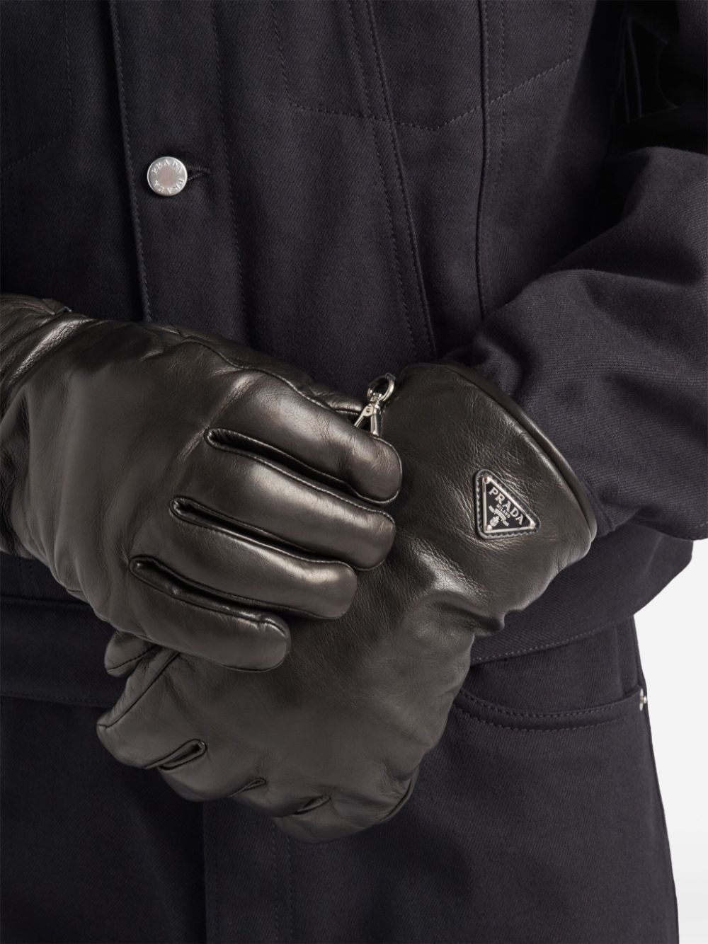 logo-plaque leather gloves - 3