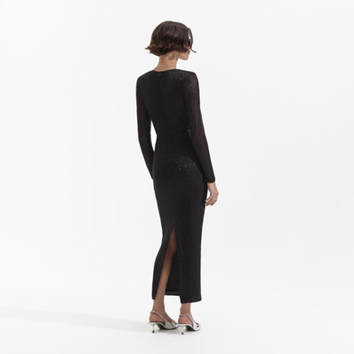self-portrait Black Beaded Mesh Midi Dress outlook