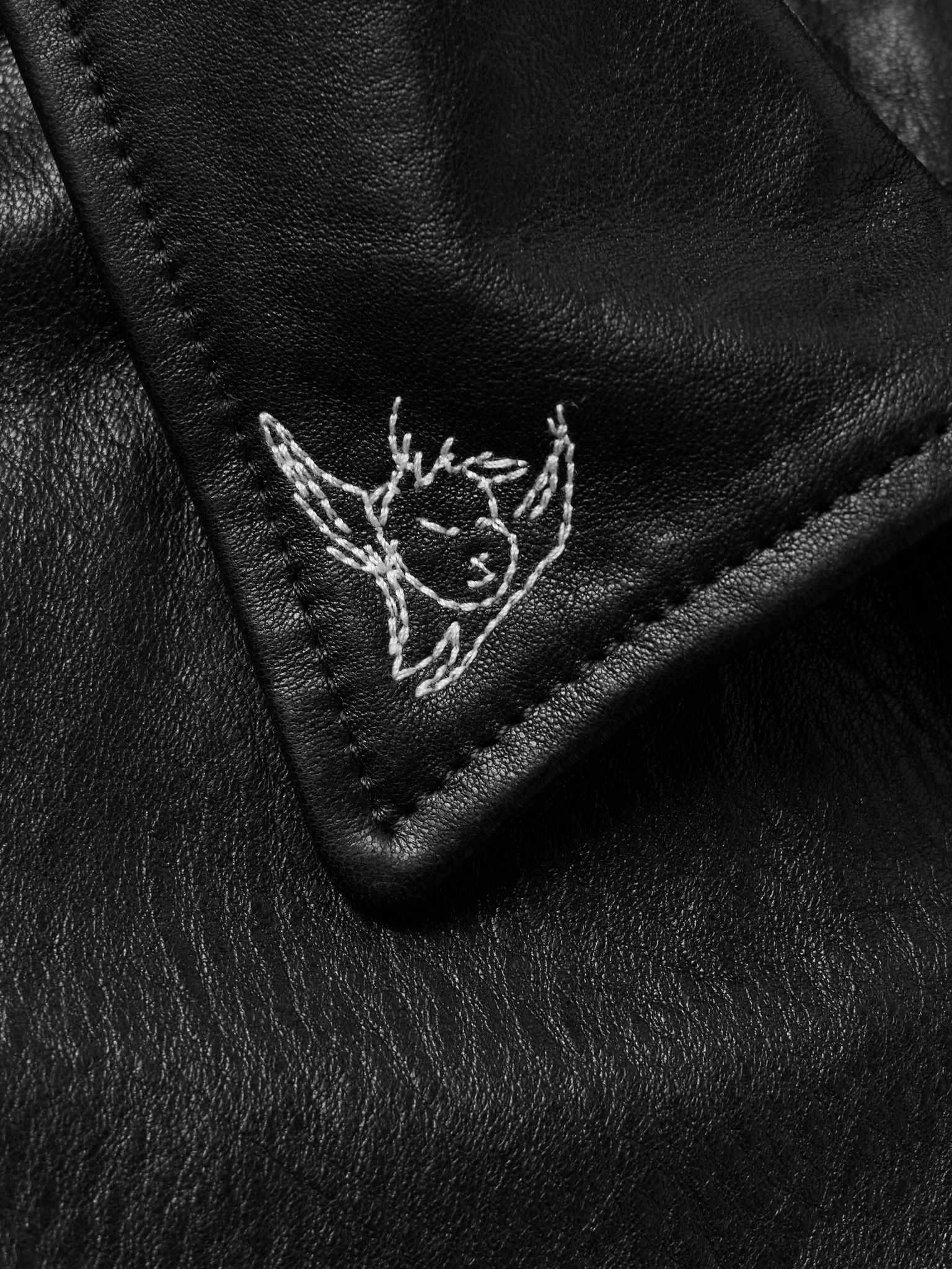 Principe De L'Amour Embroidered Leather Jacket Black - 4