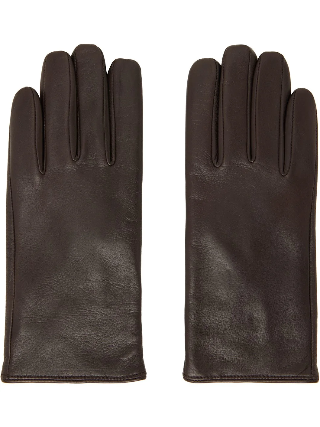 Brown Cashmere Lined Leather Gloves - 1