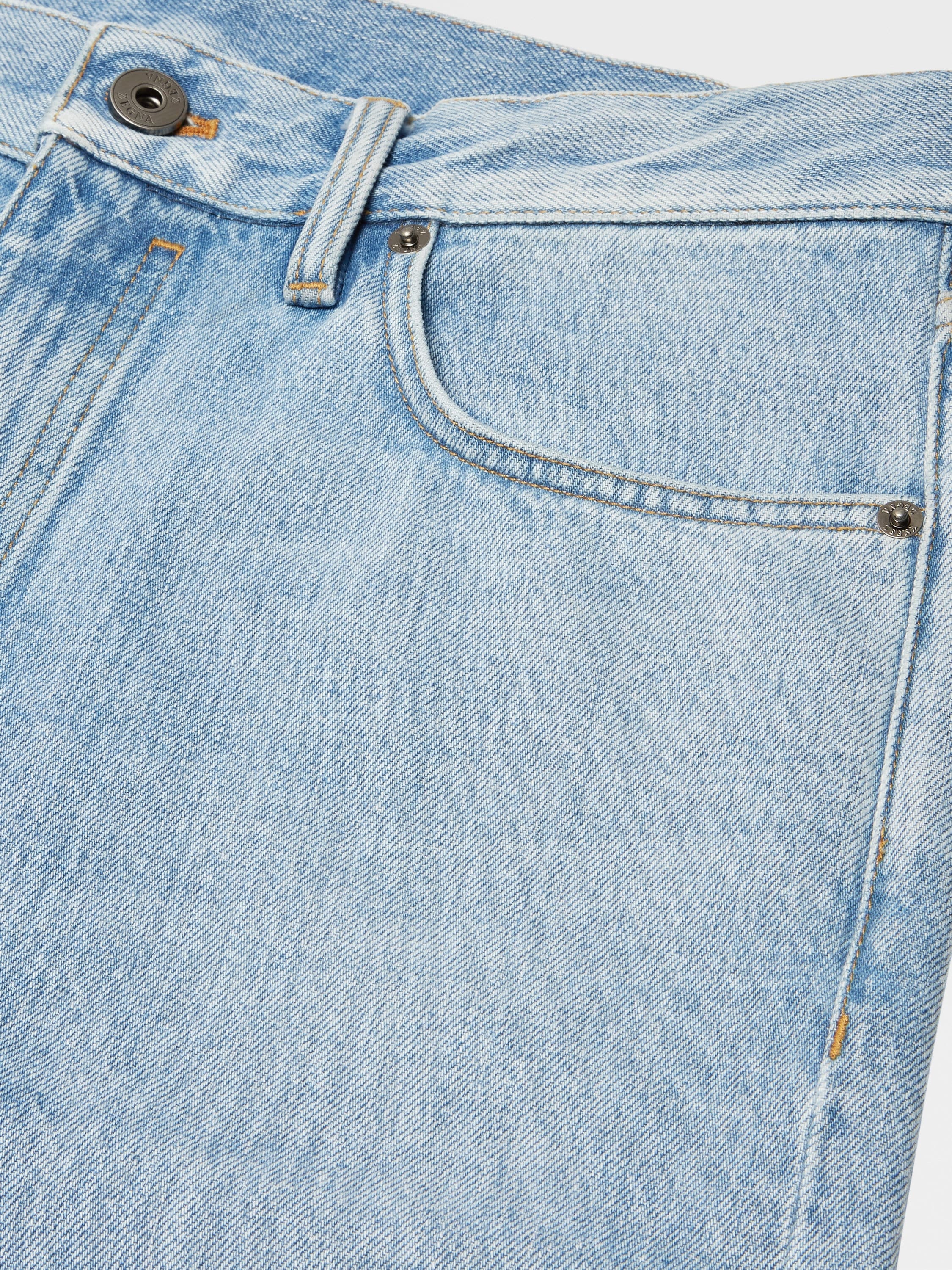 BLUE BLEACHED COTTON ROCCIA JEANS - 3