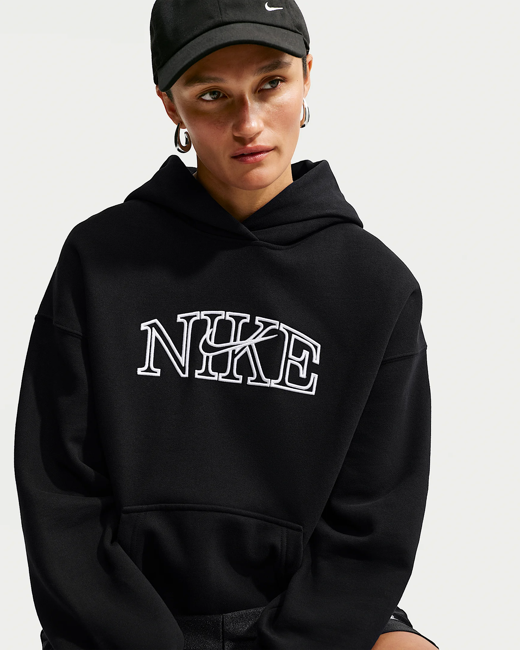 Nike Studio Fleece Medium Weight Women's Oversized Pullover Logo Hoodie - 1
