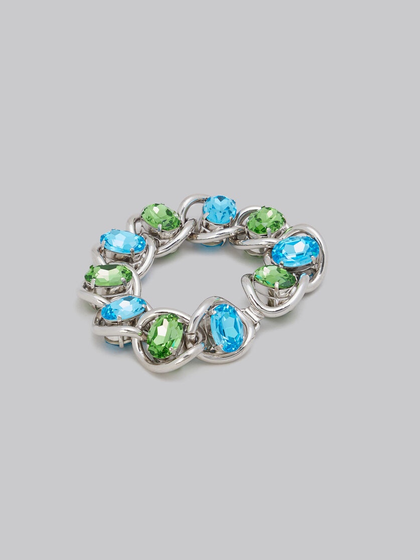 BLUE AND GREEN RHINESTONE CHUNKY CHAIN BRACELET - 3