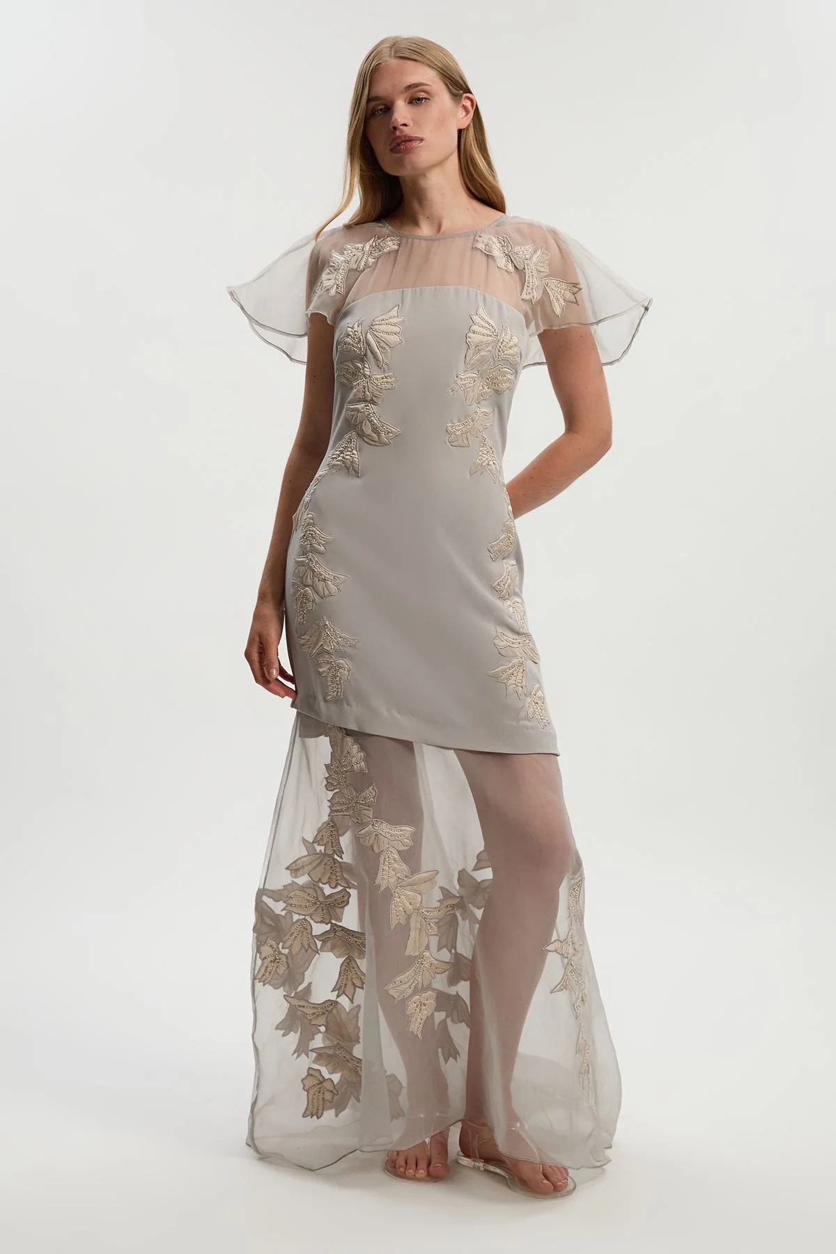 Tall Quilted Applique Organdie Angel Sleeve Woven Maxi Dress - 1