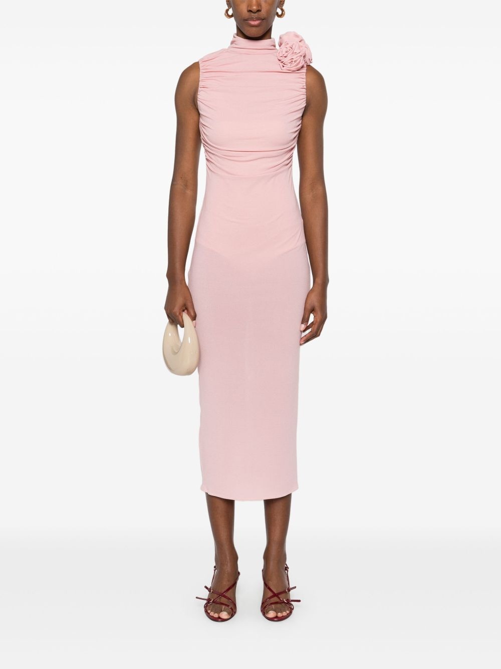 ruched mock-neck midi dress - 2