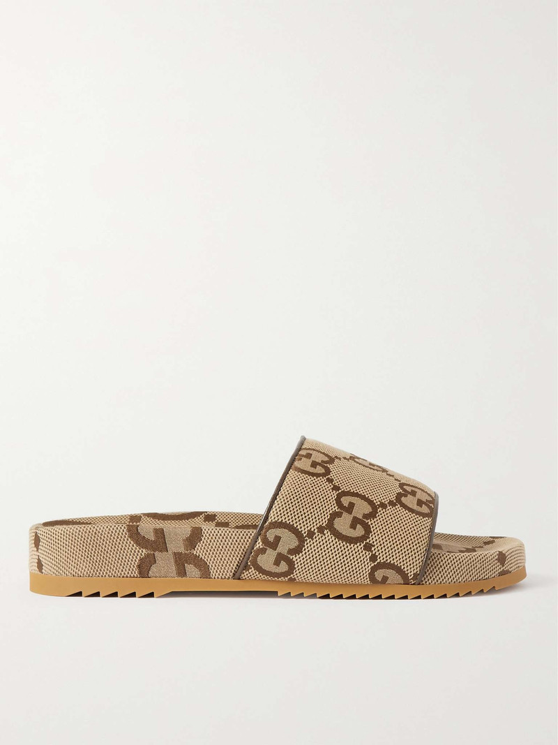 Leather-Trimmed Monogrammed Canvas Slides - 1