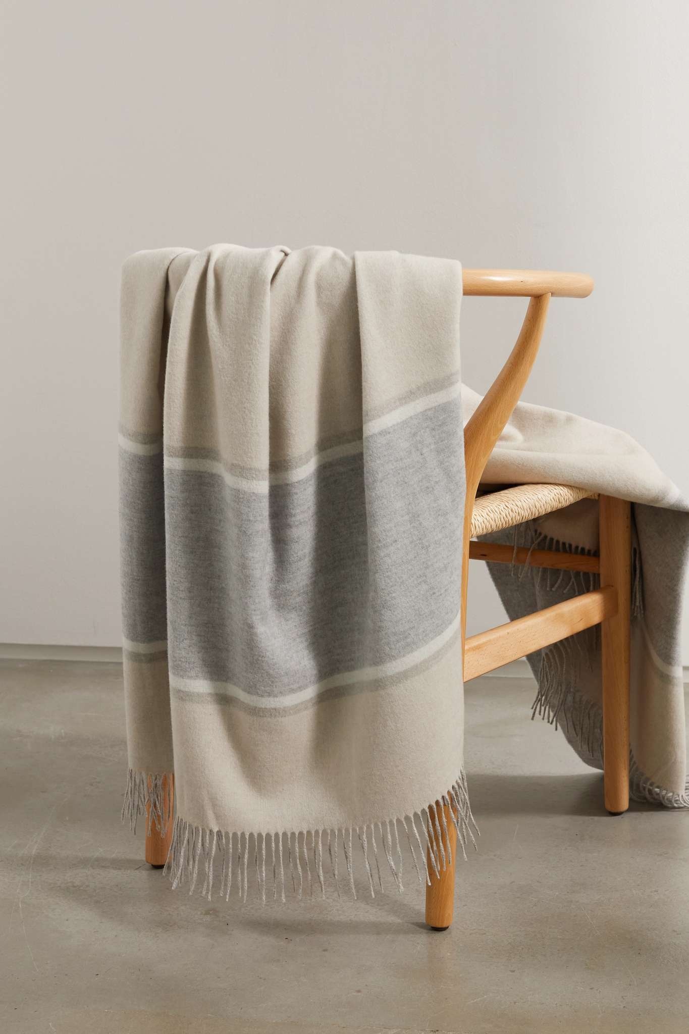 Fringed striped cashmere blanket - 1