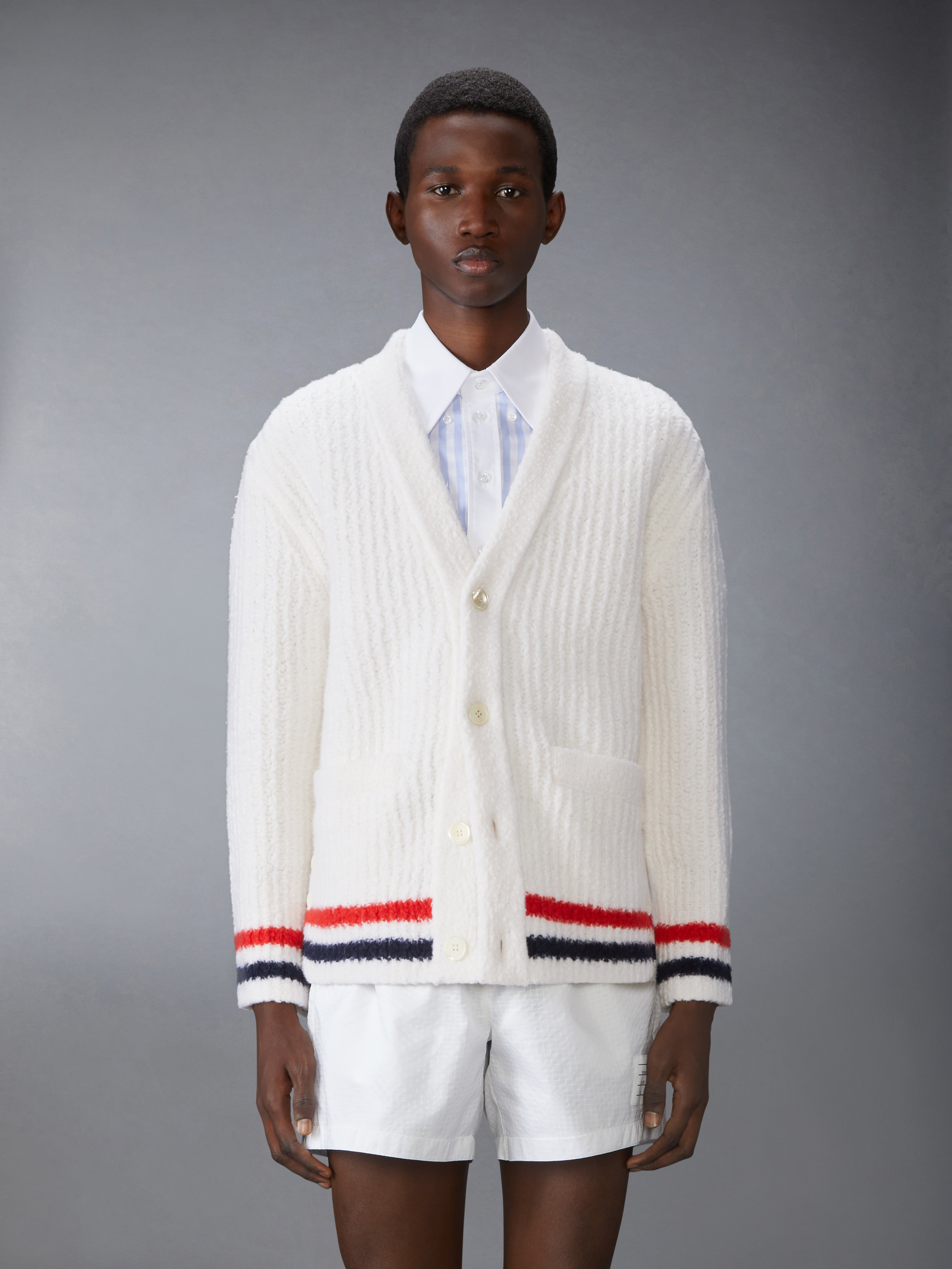 MERINO WOOL CHUNKY STITCH V NECK CARDIGAN - 2