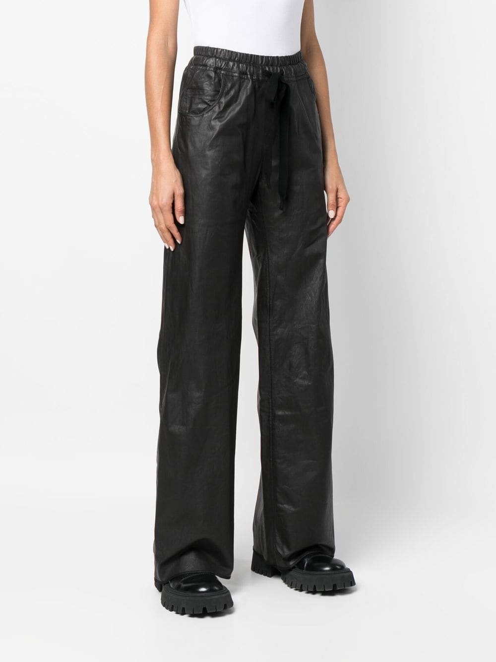 wide-leg drawstring leather trousers - 3