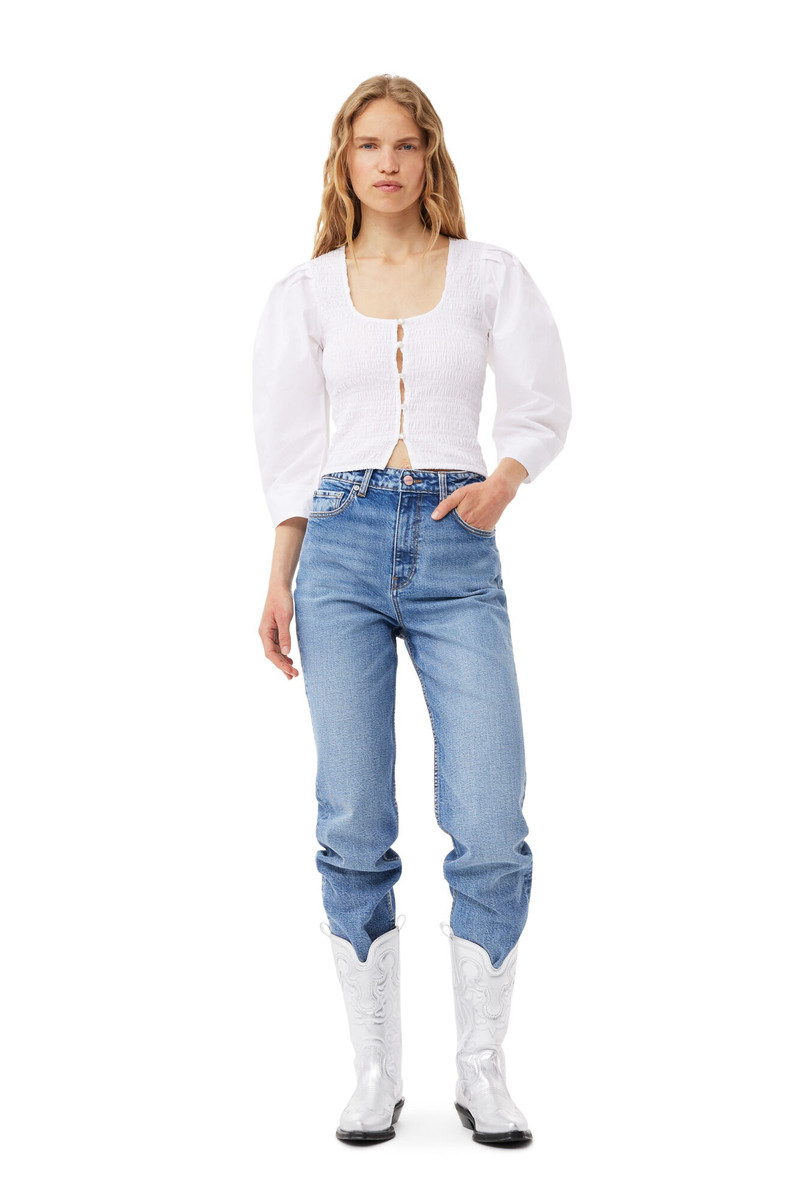 WHITE COTTON POPLIN SMOCK BLOUSE 3