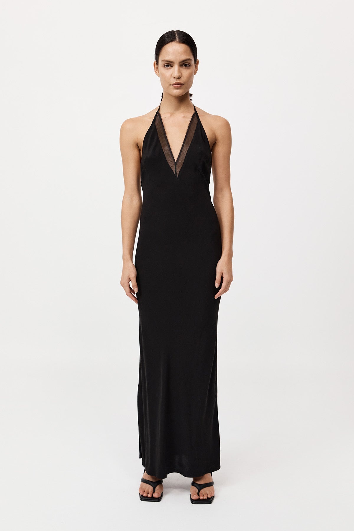 Silk Mesh Bias Dress - Black - 2