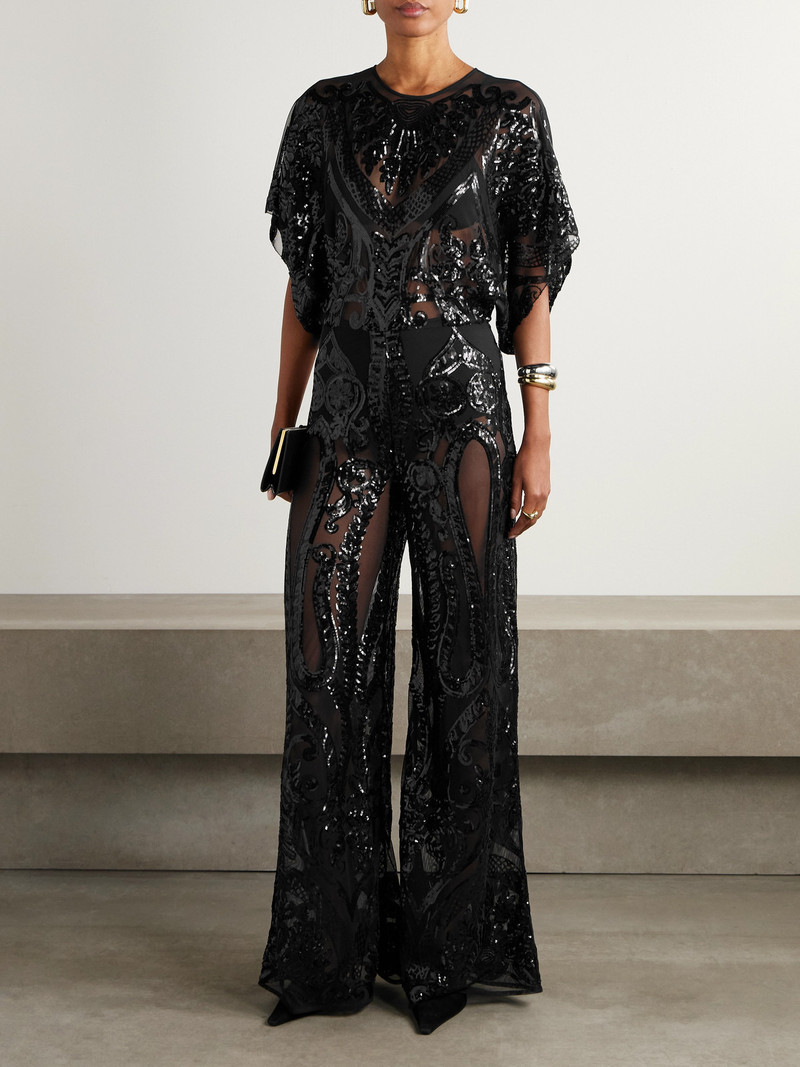 NORMA KAMALI Obi Sequined Chiffon Wide-leg Jumpsuit outlook