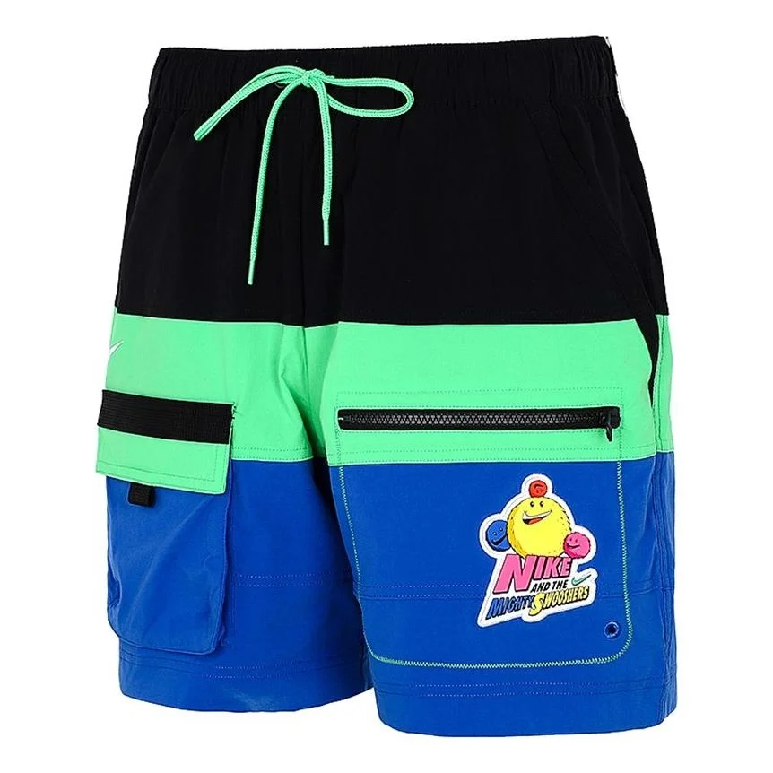 Nike Colorblock Cartoon Pattern Sports Lacing Woven Shorts Black Blue DM7919-011 - 1