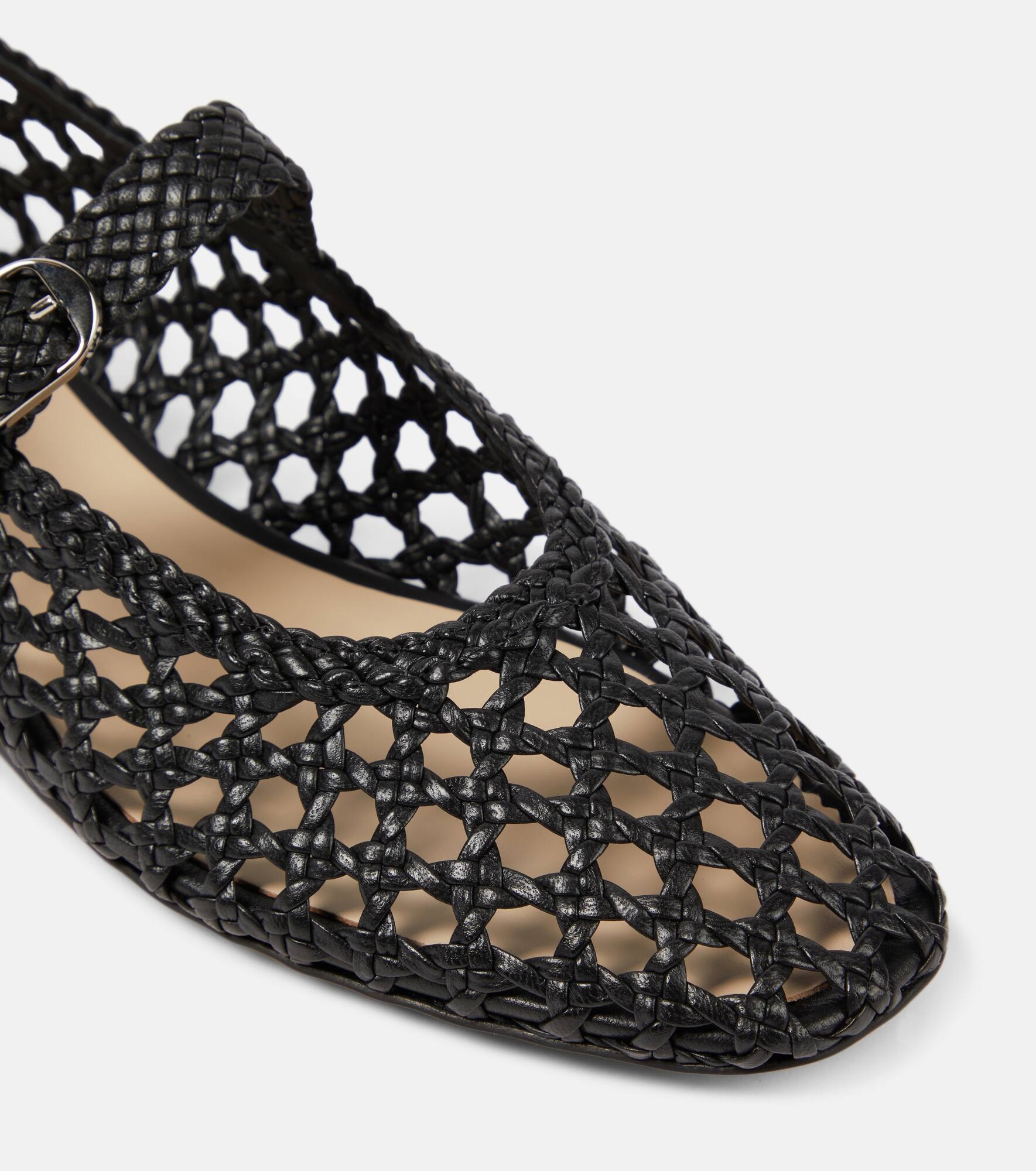 Woven leather Mary Jane flats - 6