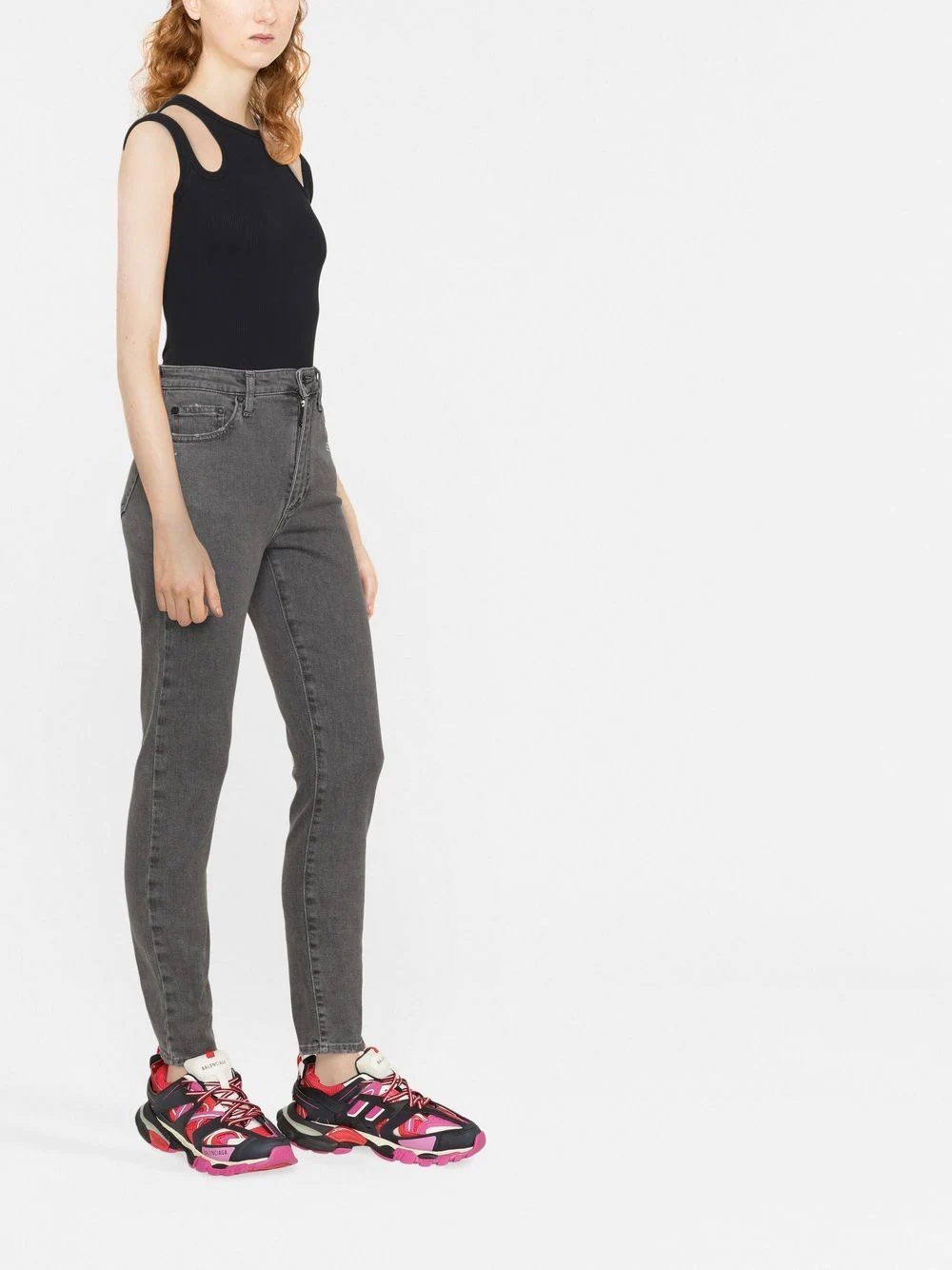 slogan-print cropped skinny jeans - 3