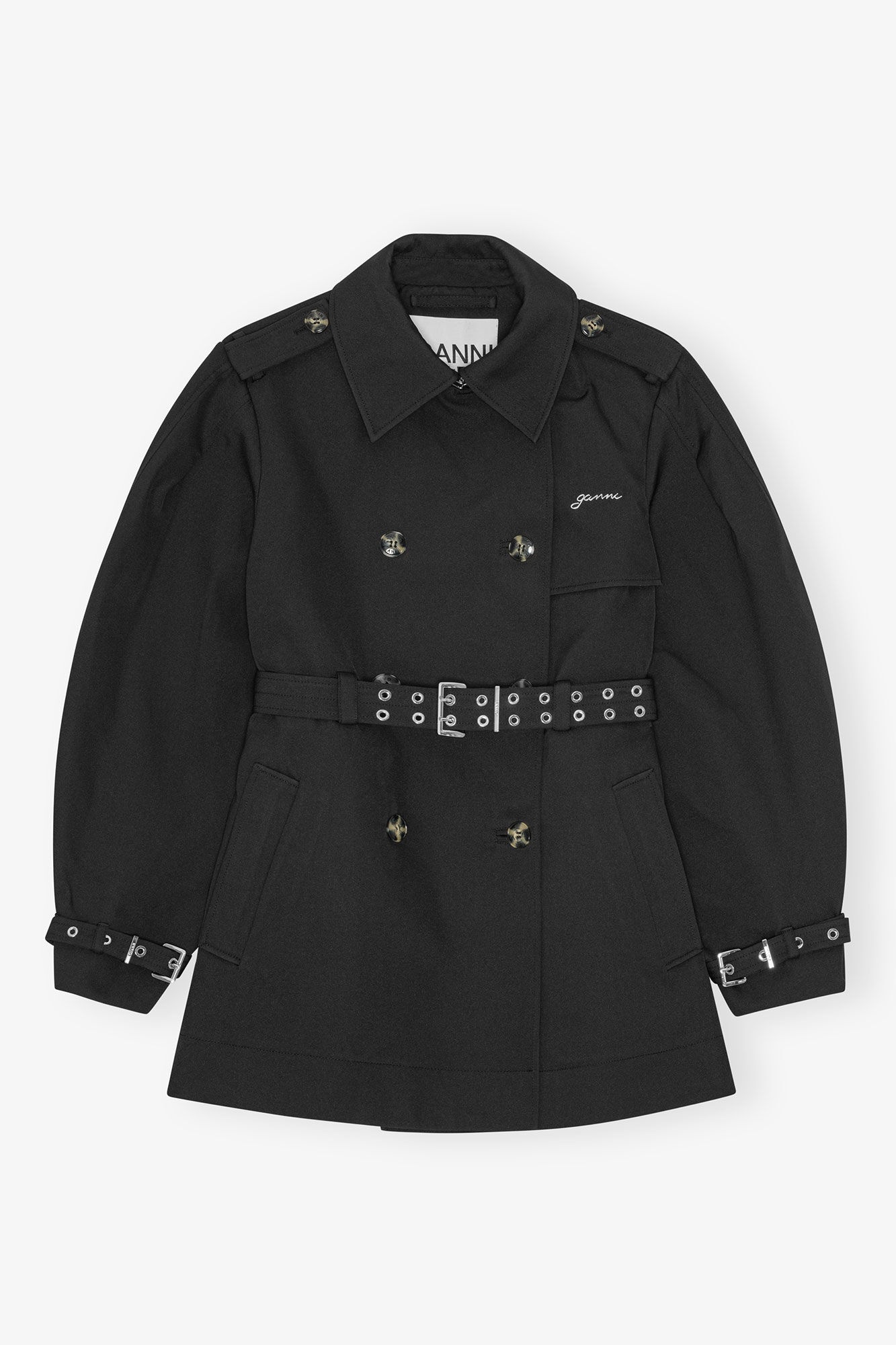 BLACK HEAVY TWILL MIDI TRENCH COAT - 1