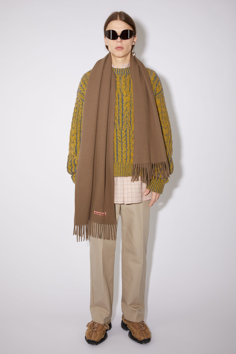 Fringe wool scarf – Narrow - Caramel brown 3
