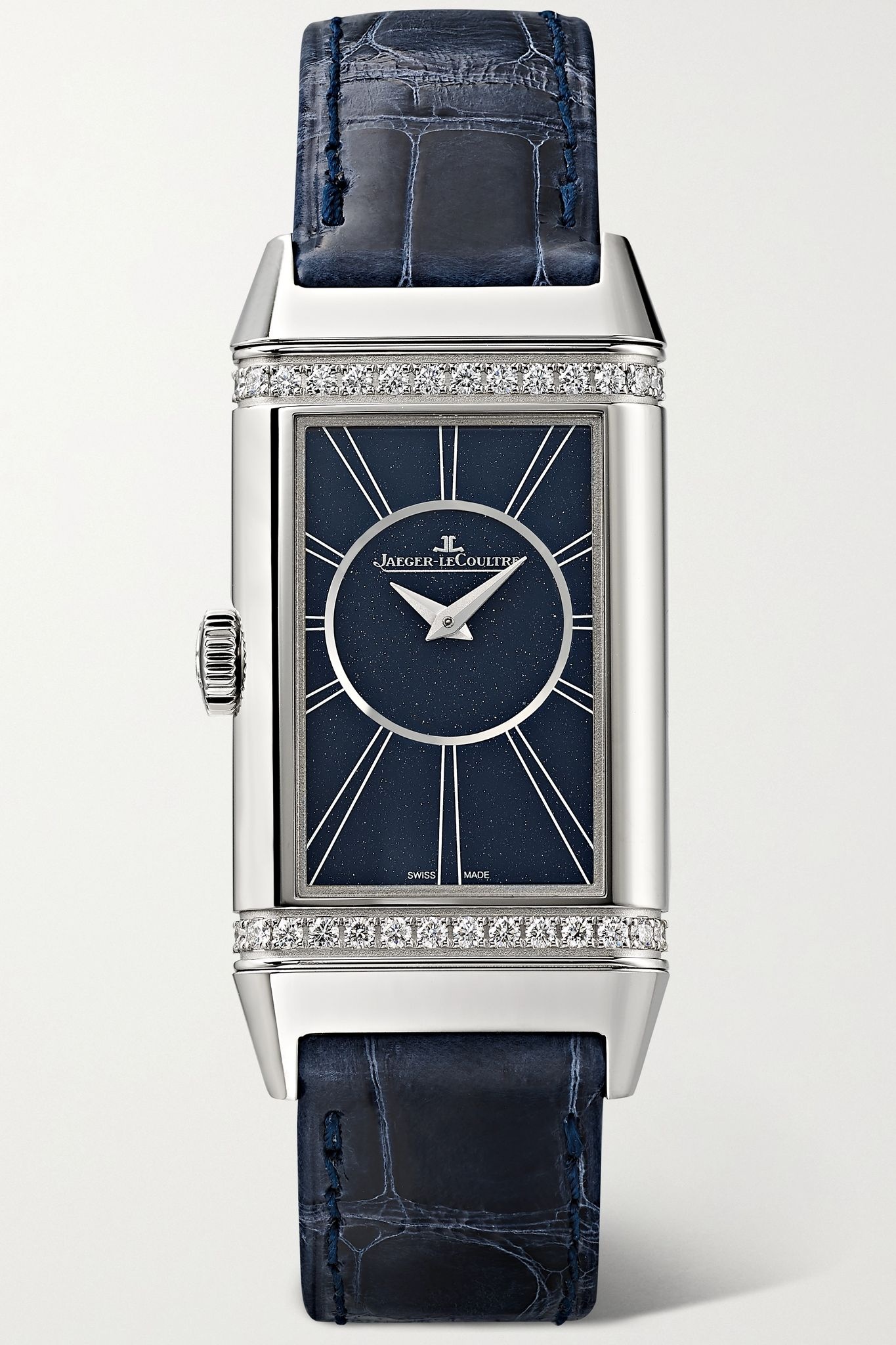 Reverso One Duetto 20mm stainless steel, diamond and alligator watch - 9