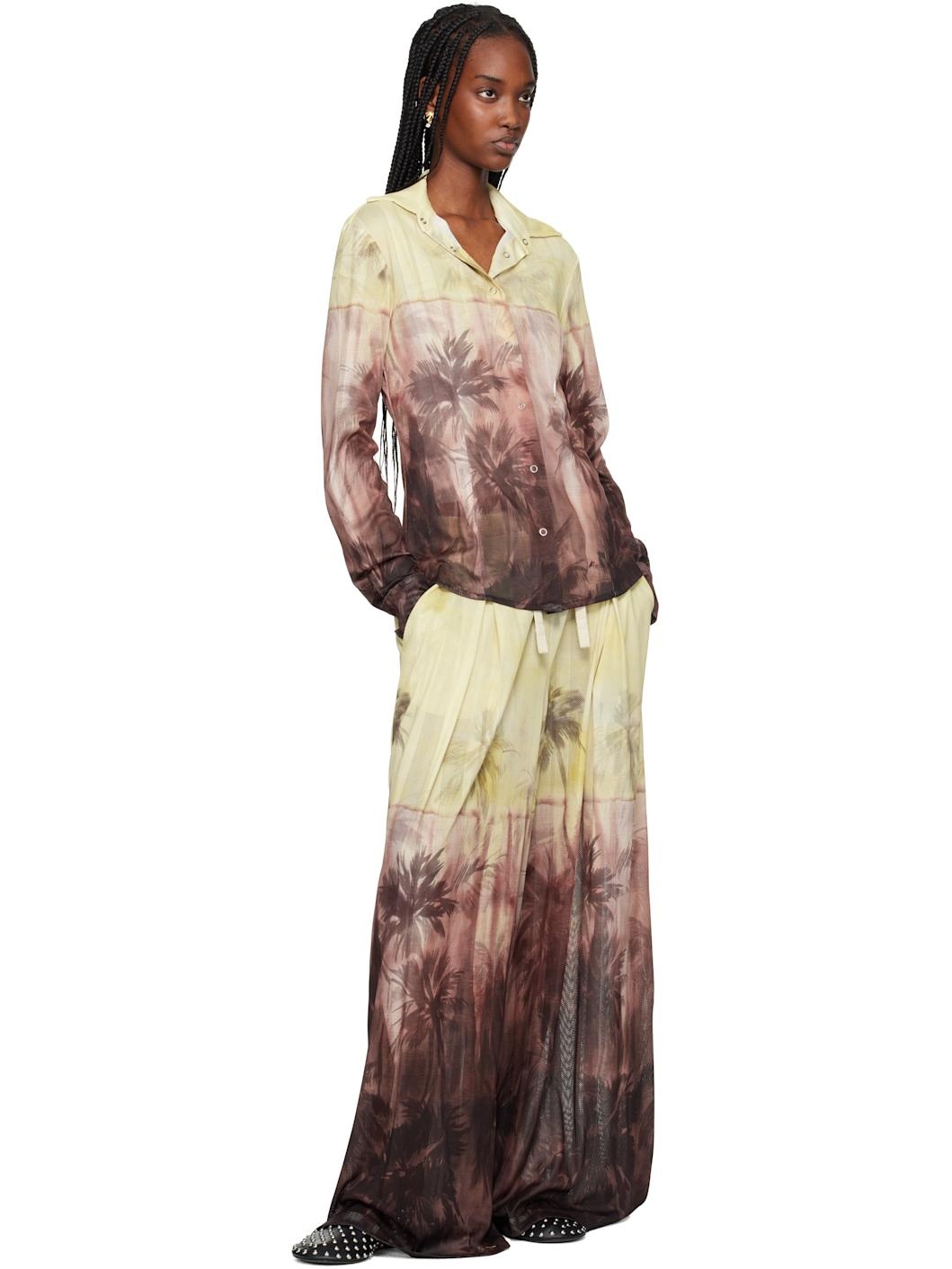 Yellow & Brown Sunset Palms Mesh Trousers - 4